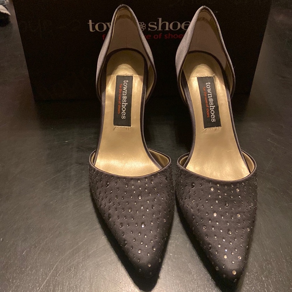 BUNDLE DISCOUNTS! Size 9 Town Shoes sequinned sparkly black high heels 2.5 inch
